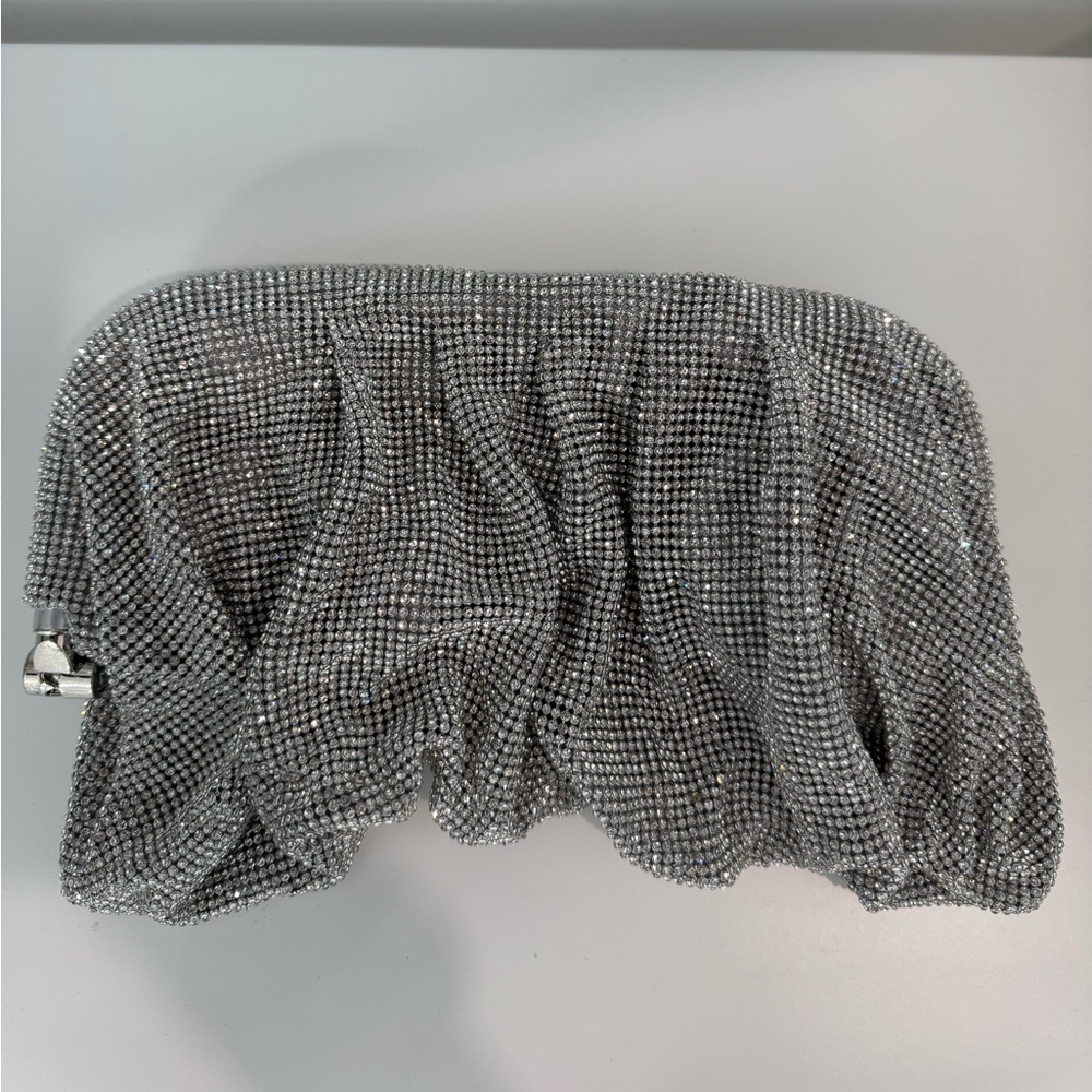 Silver rhinestone clutch purse with strap brand new